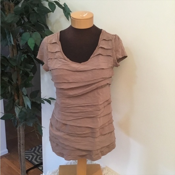 LOFT by Ann Taylor short sleeve Womans small tee soft brown layered front - Picture 1 of 10